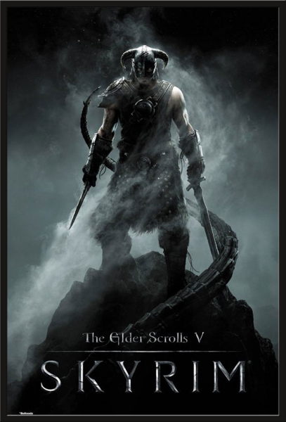 Skyrim - Poster - Dragonborn + Wechselrahmen, Shinsuke® Maxi Kunststoff schwarz, Acryl-Scheibe