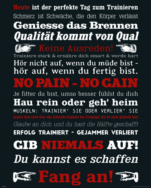Motivational - Mini-Poster - GYM Training - Keine Ausreden! Schwarz