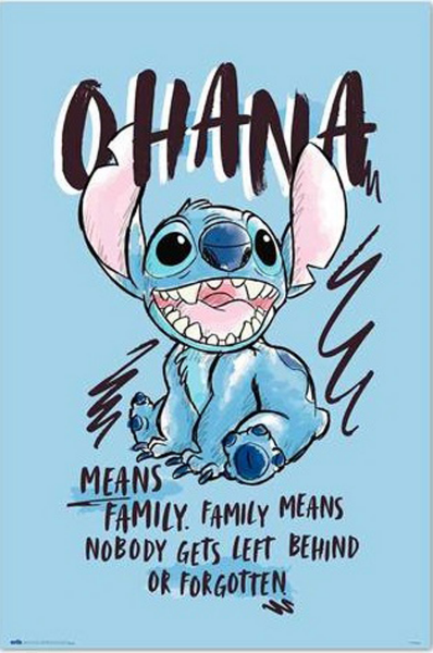 Disney - Poster - Stitch - Ohana + 1 Packung tesa Powerstrips® - Inhalt 20 Stück