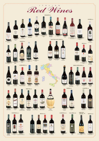 Poster - Educational - Bildung - Italian Red Wines Italienische Rotweine