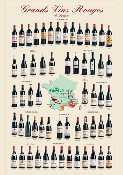 Poster - Educational - Bildung - Grands Vins Rouges de France Französiche Weine