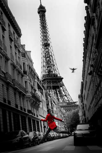 Paris - Poster - Red Coat Eiffelturm colourligh