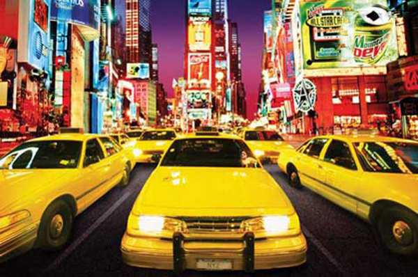 New York - Poster - Time Square - Yellow Cabs Nigh Version 2