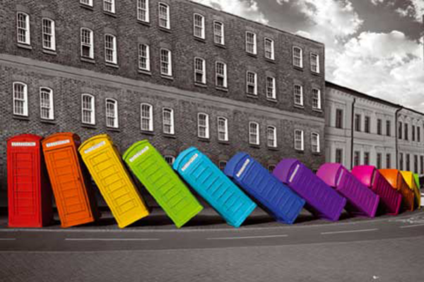 London - Poster - Phoneboxes Falling