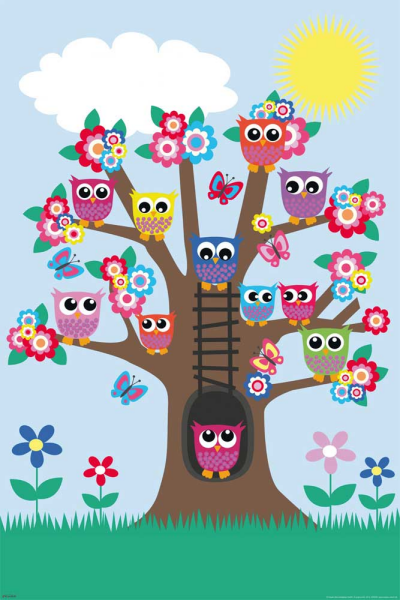 Eulen - Poster - Eulenbaum / Owls in a tree