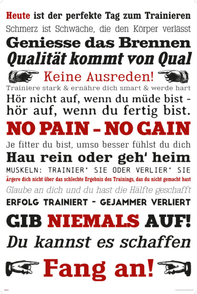 Motivational - Poster - GYM Training - Keine Ausreden! Weiß