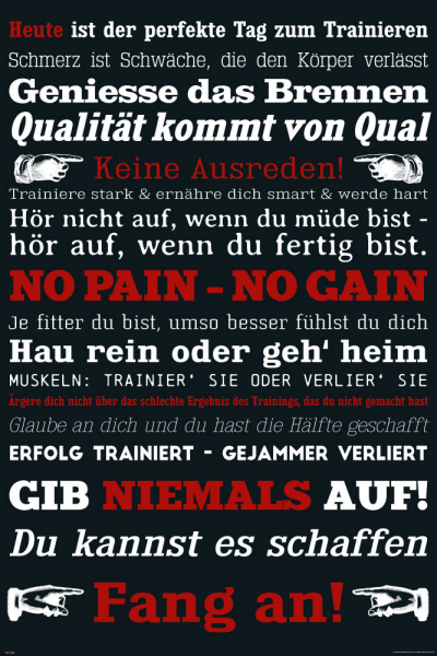 Motivational - Poster - GYM Training - Keine Ausreden! Schwarz