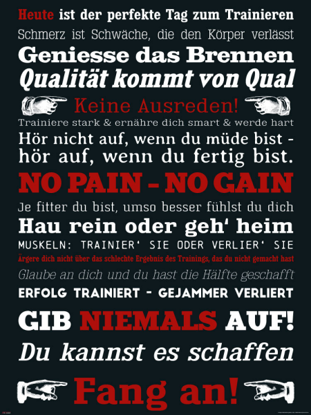 Motivational - Poster - GYM Training - Keine Ausreden! Schwarz