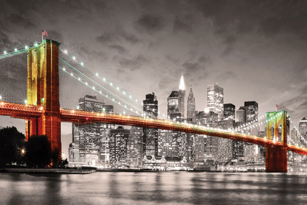New York - Poster - Brooklyn Bridge by Night colourlight