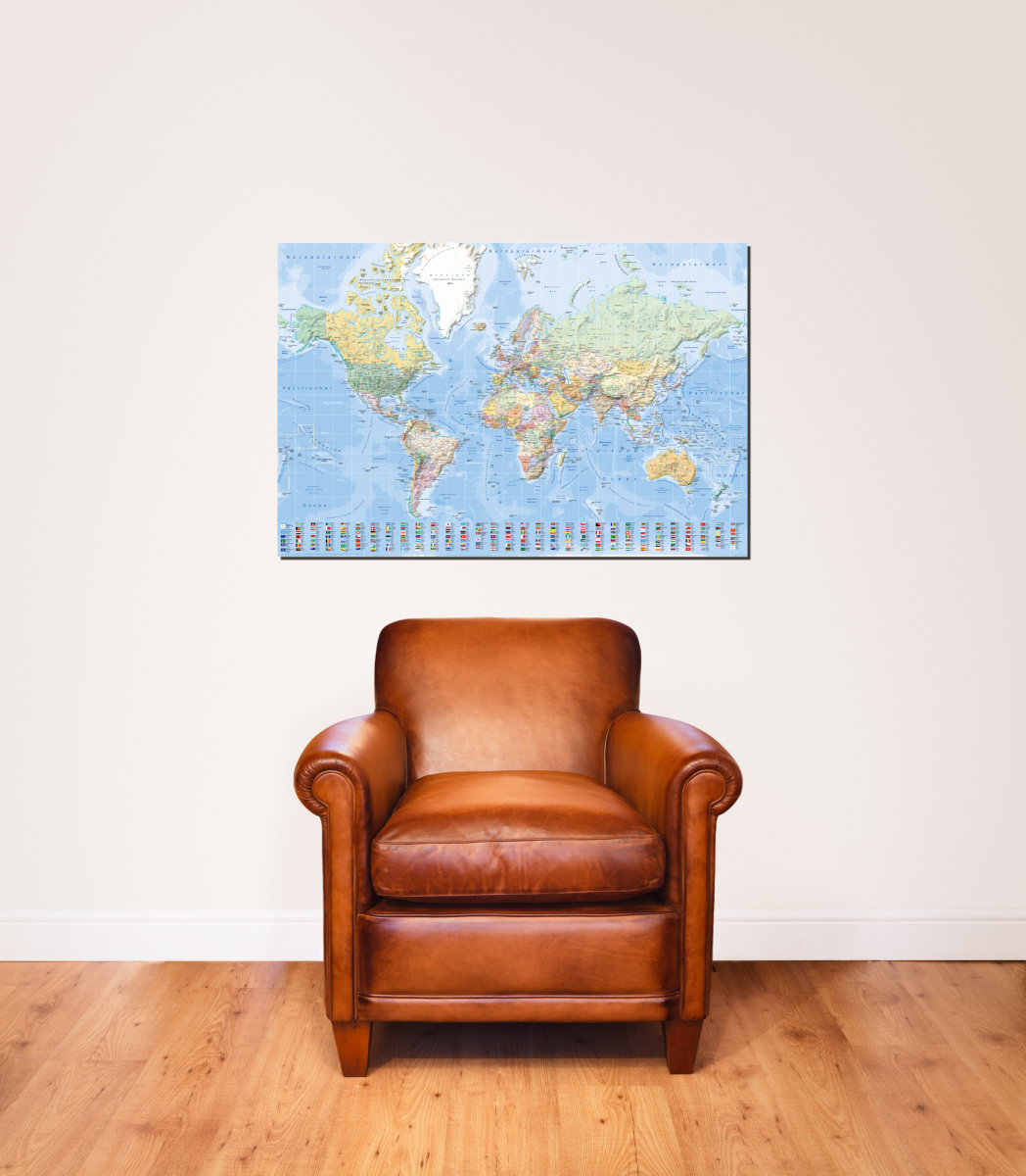 Poster Mappa Storica Del Mondo, Formato 91,5x61 Cm, Con Cornice MDF E Vetro Acrilico