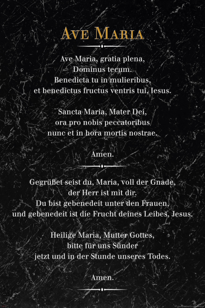 Ave Maria - Poster - Schwarzer Marmor, Latein & Deutsch