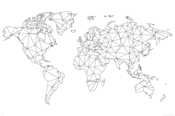 Landkarten - Poster - Weltkarte - Gittermodell Polygon