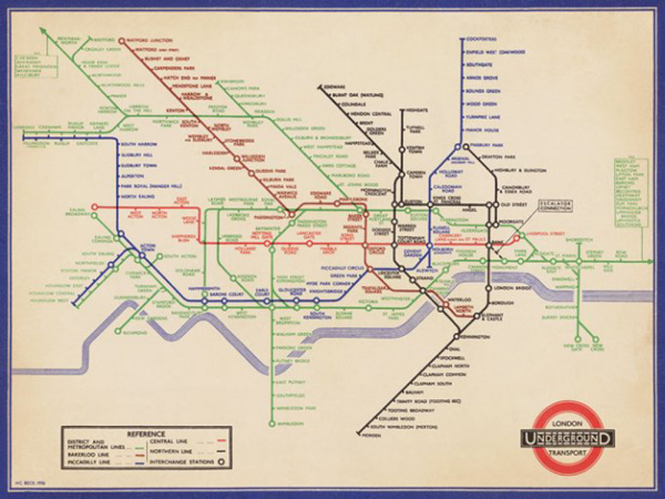 London - Kunstdruck - U-Bahn Station 1936 Map