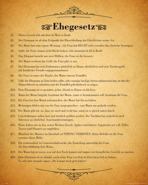 Ehegesetz - Mini-Poster - Urkunde