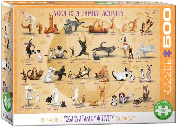 500 Teile Puzzle - Puzzle - Familien Yoga mit Welpen und Kätzchen