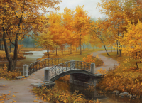 1000 Teile Puzzle - Puzzle - Die Brücke im herbstlichen Park