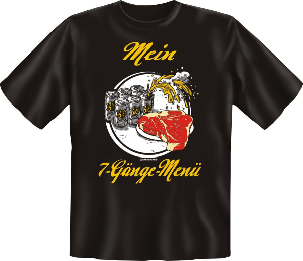 7 Gänge Menü Bier Steak - Fun Spruch T-Shirt in den Grössen S-M-L-XL-XXL