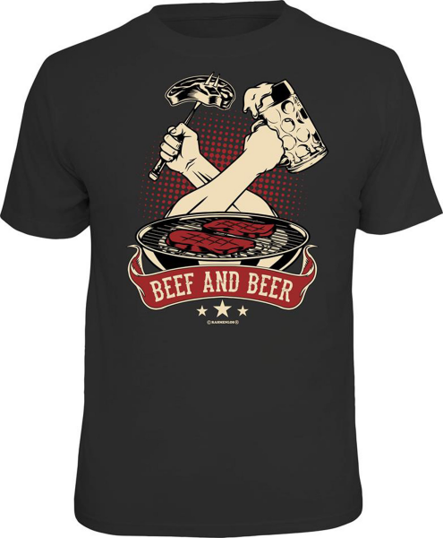 Grillen - Beef and Beer - T-Shirt Grössen S-M-L-XL-XXL - Fun Sprüche Shirt