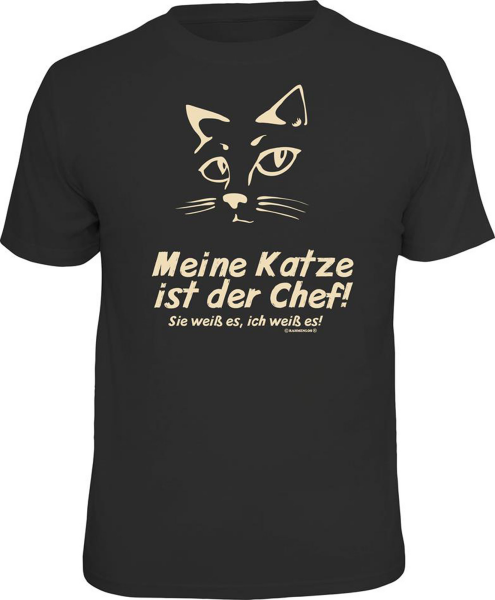 Katze - Chef weiß es - T-Shirt Grössen S-M-L-XL-XXL - Fun Sprüche Shirt