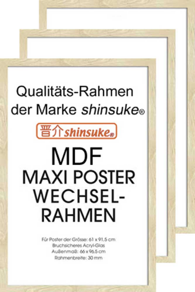 Rahmen Maxi 61x91,5 cm - Wechselrahmen - 3er-Set Profil: 30mm MDF Eiche