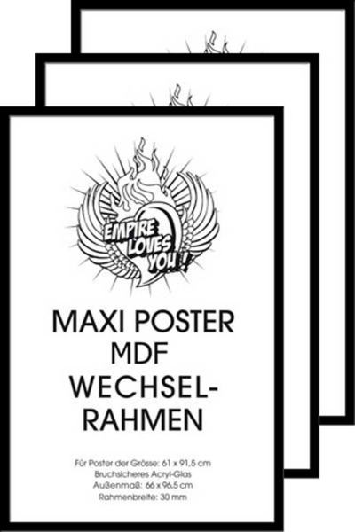 Rahmen Maxi 61x91,5 cm - Wechselrahmen - 3er-Set Profil: 3 cm MDF schwarz