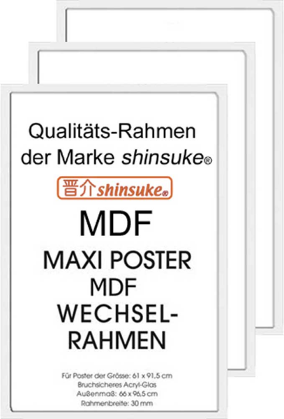 Rahmen Maxi 61x91,5 cm - Wechselrahmen - 3er-Set Profil: 30mm MDF weiss