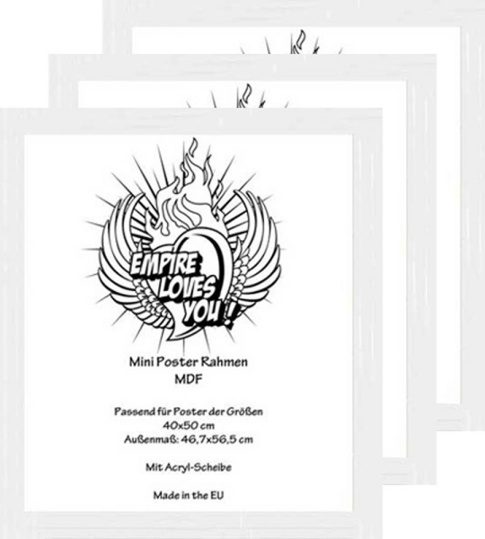 Rahmen Mini 40x50 cm - Wechselrahmen - 3er-Set Profil: 30mm MDF weiss