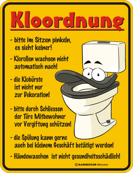 Kloordnung Blechschild Fun-Schilder