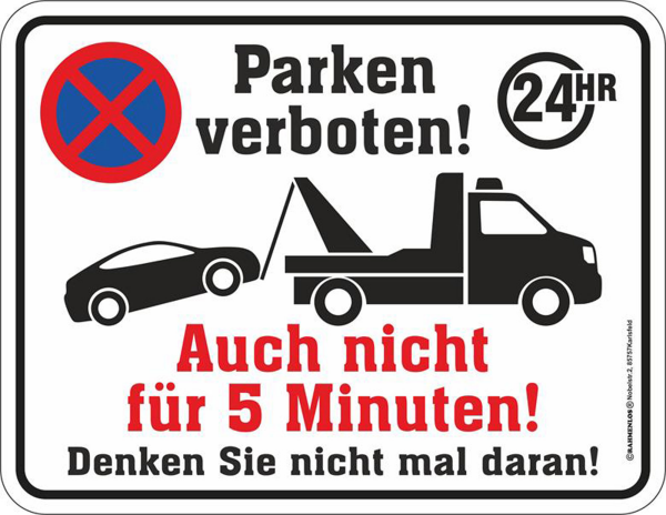 Warnung - Fun-Schilder - Parken verboten 24HR