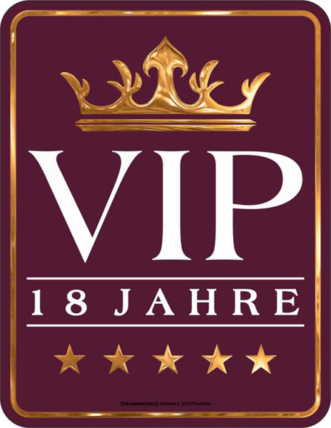 VIP - Fun-Schilder - 18 Jahre
