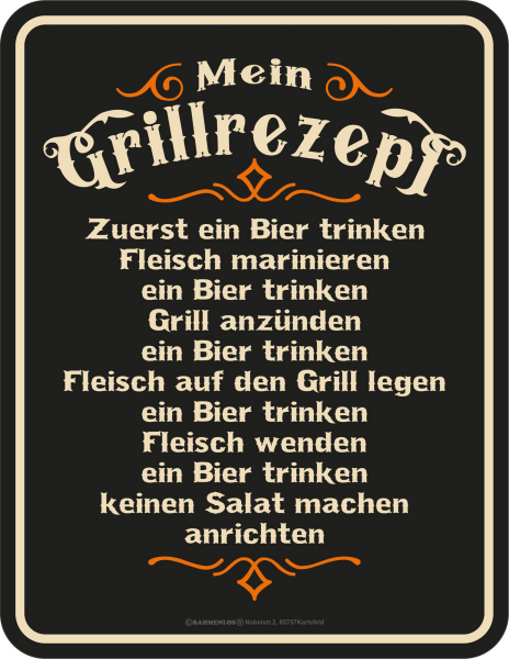 Grillen - Fun-Schilder - Grillrezept