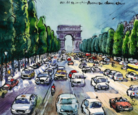 Leu, Michael - Kunstdruck - Arc de Triomphe + Avenue