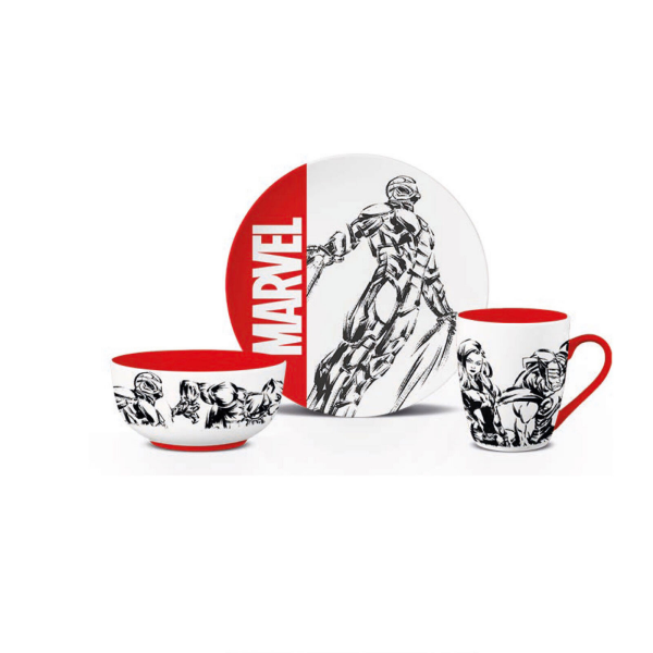 Geschirrset - Marvel - Logo - Tischset - Teller, Tasse, Schale Keramik