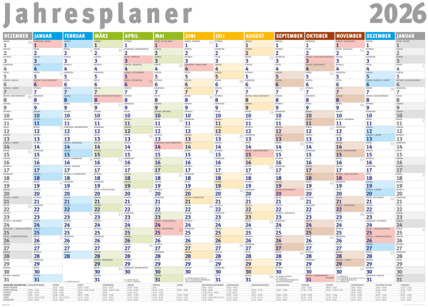 Jahresplaner 2026 - Wandplaner Kalender - Giant XXL Poster - Grösse 140x100 cm