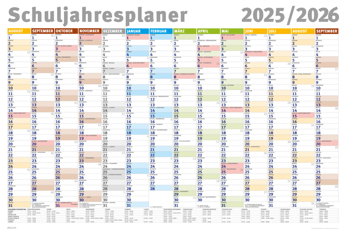 Schuljahresplaner 2025/2026 - Wandplaner Kalender Poster Druck - Grös