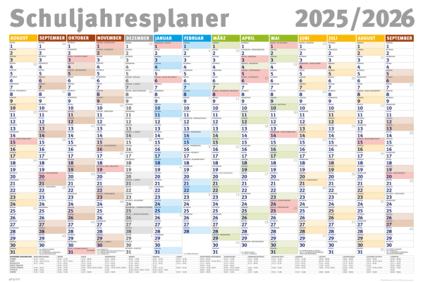 Schuljahresplaner 2025/2026 - Wandplaner Kalender Poster Druck - Grösse 91,5x61 cm gerollt