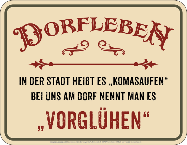 Dorfleben Vorglühen - hochwertig bedrucktes Blechschild - Größe 22x17 cm