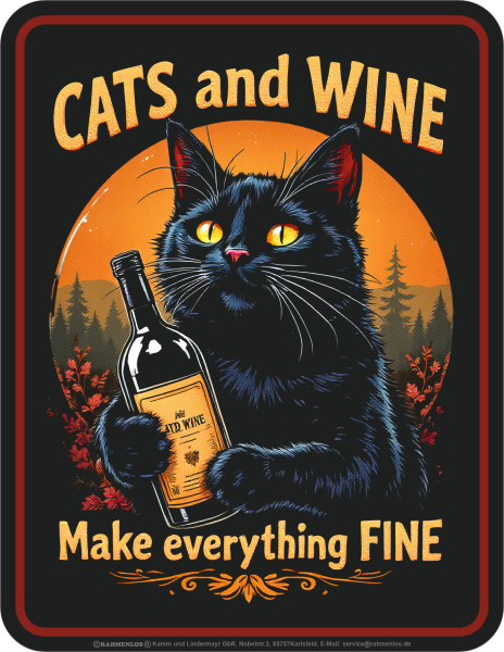 Bedrucktes Blechschild - Cat and Wine