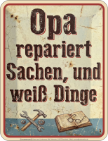 Bedrucktes Blechschild - Opa repariert