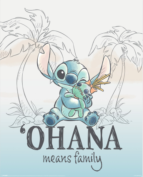 Stitch - Ohana means Family - Miniposter 40x50 cm
