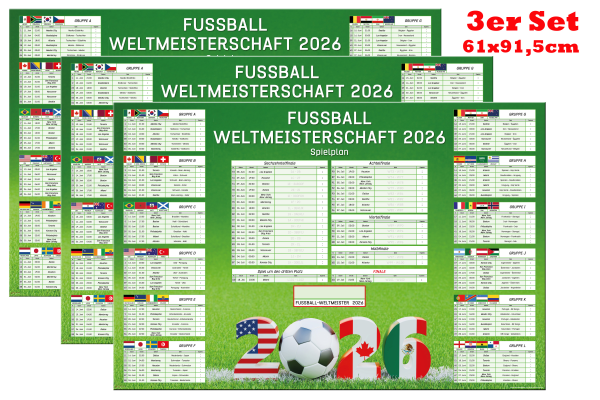 3er Set - Fussball WM 2026 Planer - 61x91,5 cm