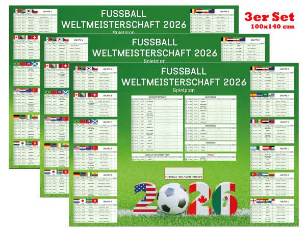 3er Set - Fussball WM 2026 Planer - 100x140 cm