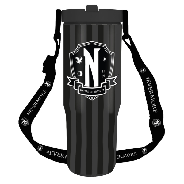 Wednesday - Nevermore - Trinkflasche 850 ml mit Umhängegurt