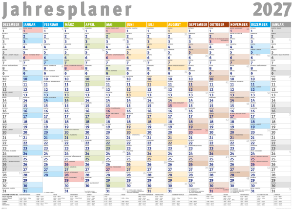 Jahresplaner 2027 - Wandplaner Kalender - Giant XXL Poster - Grösse 140x100 cm