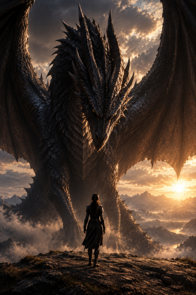 Fantasy - Drache und Reiterin - für immer gebunden - Poster 61x91,5 cm
