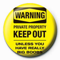 Fun - Button Badge - Warning - Boobs